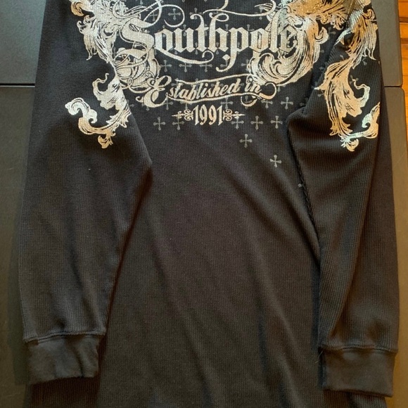 Y2K Black South Pole Shirt Long Thermal Sleeve Sz Youth L Grunge Glitter Cross - Picture 1 of 6